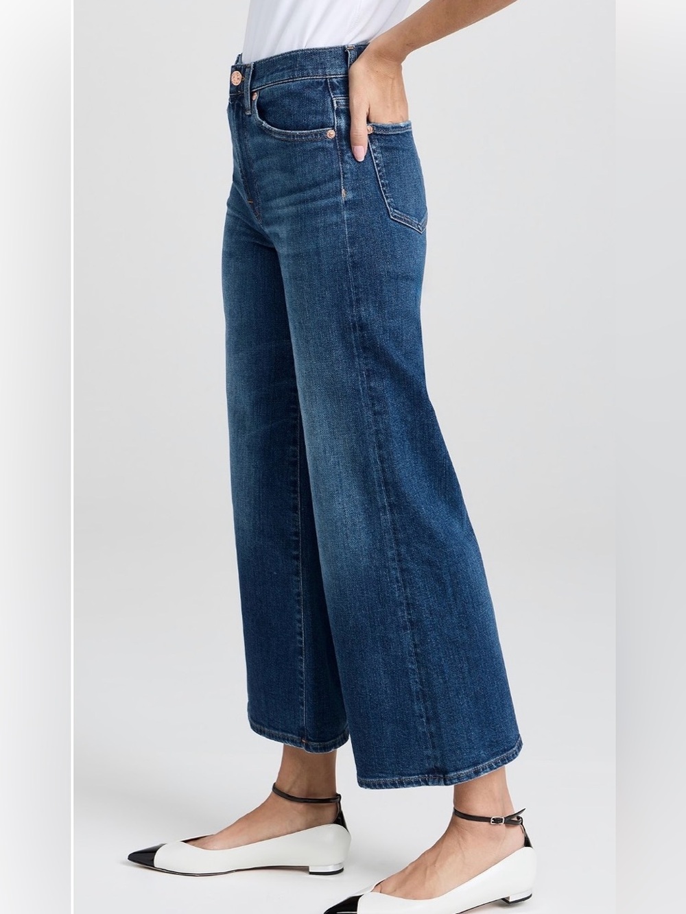7 FOR ALL MANKIND Cropped Jo Jeans High-Rise Wide-Leg Denim in Dark Blue Size 29 - Picture 2 of 13